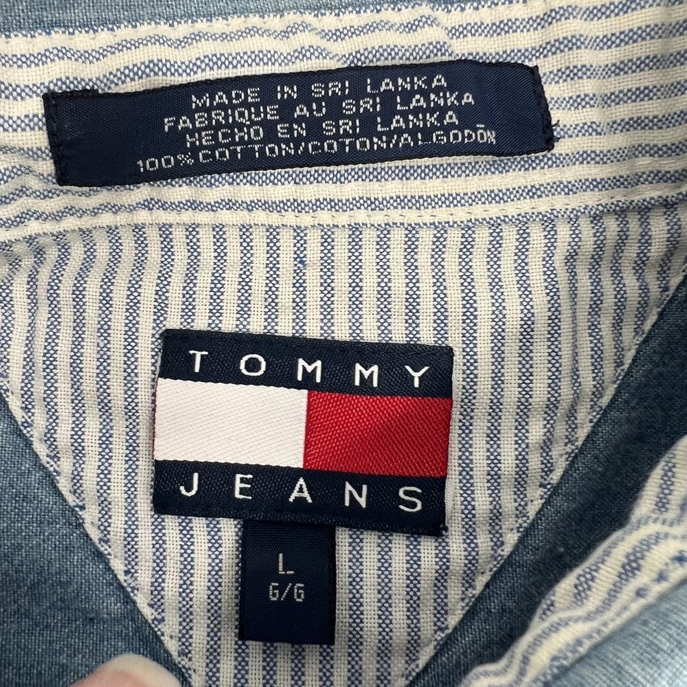 TOMMY HILFIGER Men's Sz L Vintage Lightweight Denim Long-Sleeve Button-Up Shirt - Picture 3 of 7